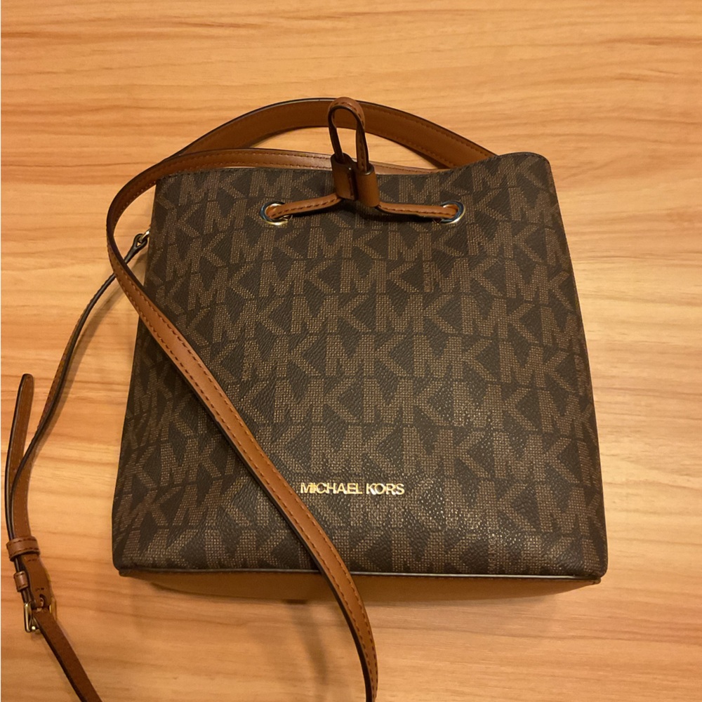 (SOLD) Michael Kors Brown and Tan Messenger Bag